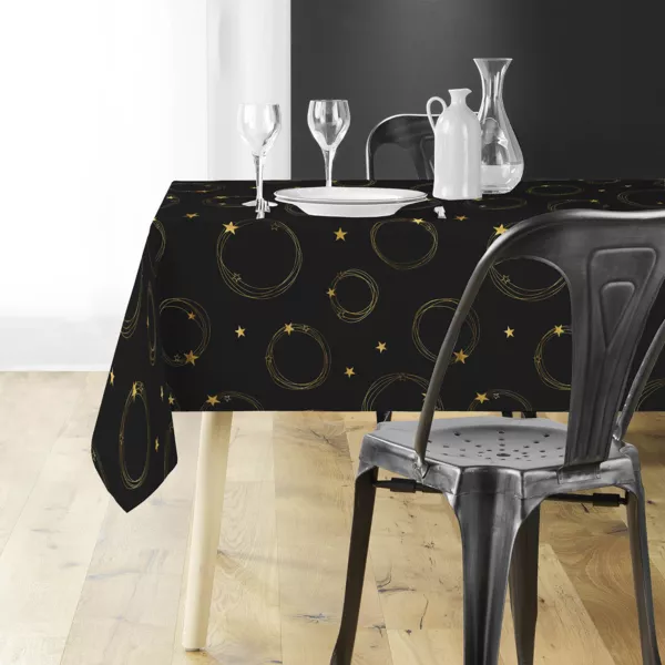 Rechteckige Weihnachtstischdecke (150 x 300 cm) Star Schwarz und Gold