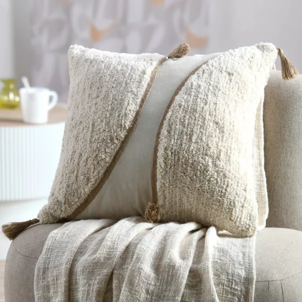 Coussin carr� tuft� (45 x 45 cm) Blokken Ecru
