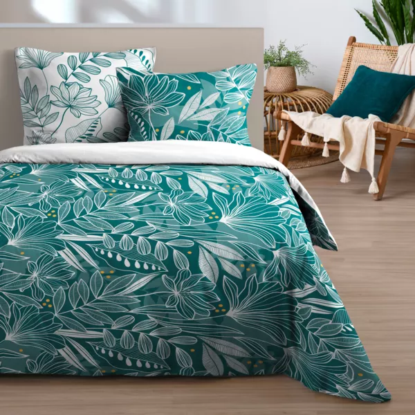 Parure de draps en coton 4 pi�ces (240 x 300 cm) Douala Bleu p�trole