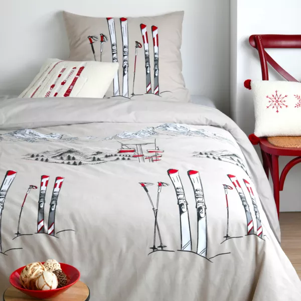 Copripiumino e federa in cotone (140 x 200 cm) Alpes Ecru