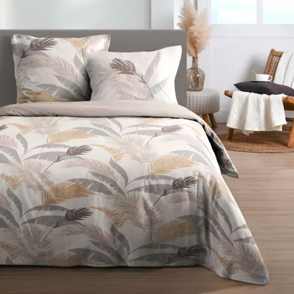 Housse de couette et deux taies d'oreiller en coton (240 x 220 cm) Numa Ecru