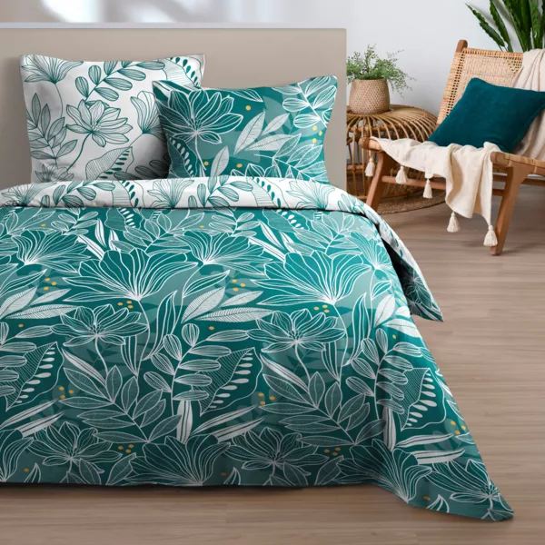 Bettbezug und zwei Kissenbez�ge aus Baumwolle (260 x 240 cm) Douala Petrolblau