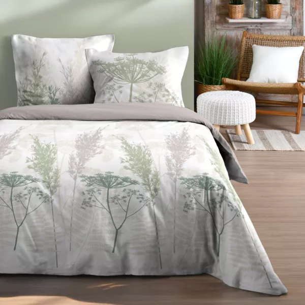 Housse de couette et deux taies d'oreiller en coton (260 x 240 cm) Greta Vert sauge