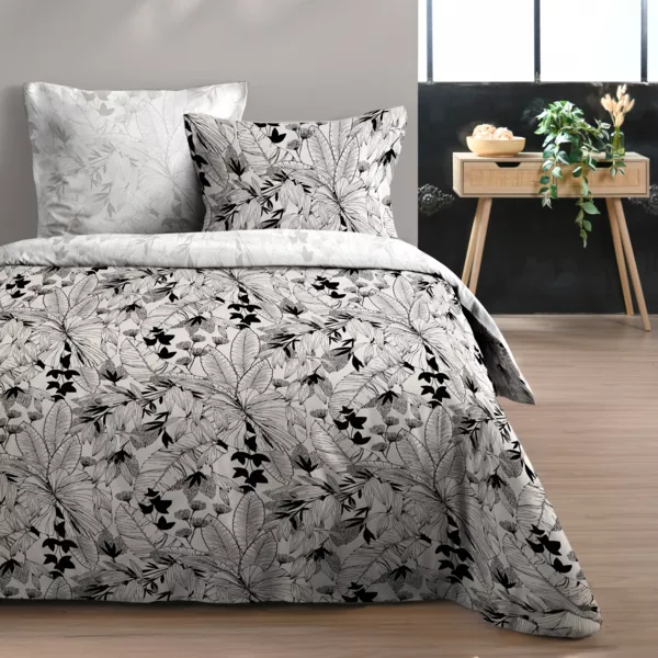 Housse de couette et deux taies d'oreiller en coton (260 x 240 cm) Surya Noir