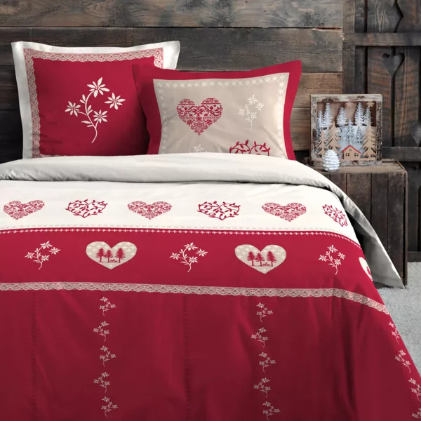Housse de couette et deux taies d'oreiller en coton (240 x 220 cm) Modane Rouge