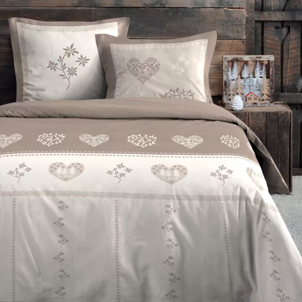 Funda de edred�n y dos fundas de almohada de algod�n (260 x 240 cm) Modane Marfil