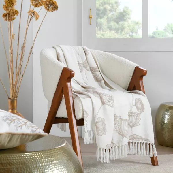 Plaid in cotone riciclato morbido (125 x 150 cm) Oriana Ecru