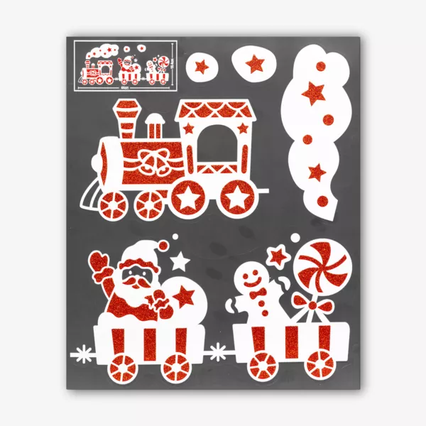 Adesivo per finestra flocato (28 x 34 cm) Trenino di Natale Rosso