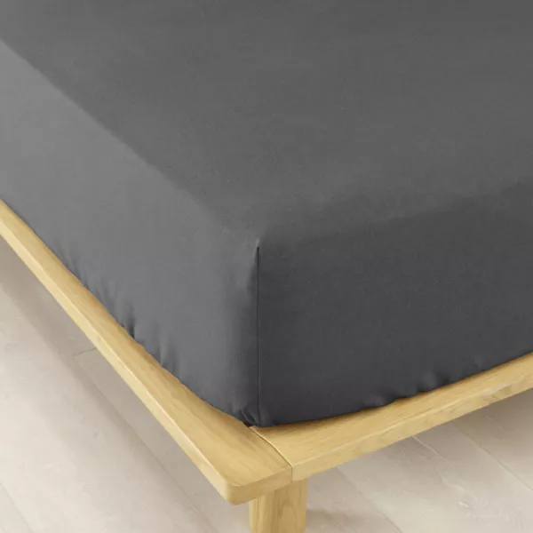 Drap housse flanelle de coton (140 x 190 cm) Nina Gris anthracite