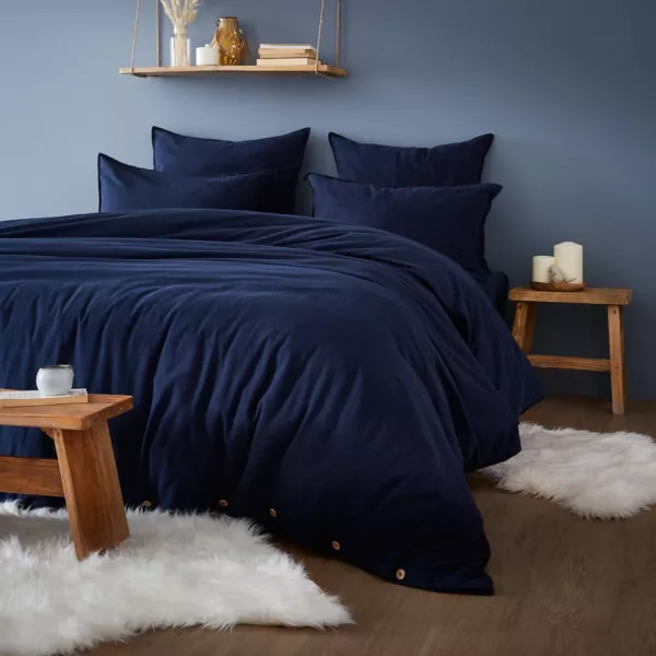 Housse de couette flanelle de coton (280 x 240 cm) Nina Bleu nuit