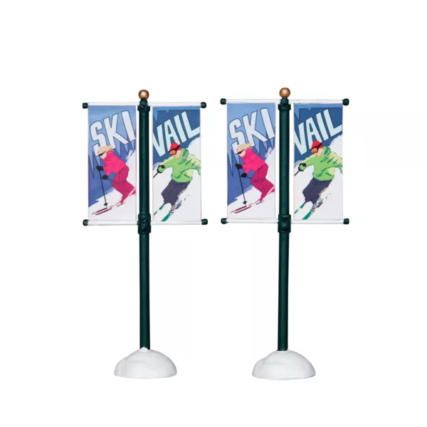 Lemax Zubeh�r (H10 cm) 2er Set Pfosten mit Ski Vail Bannern