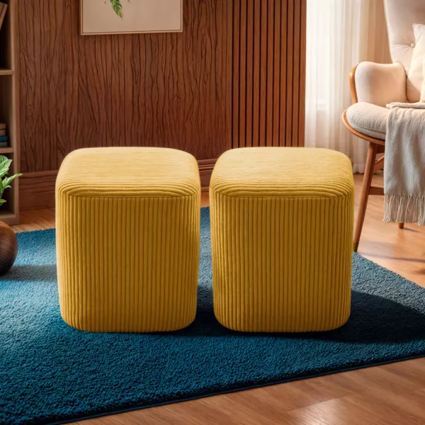 Lot de 2 poufs en velours (H38 cm) Shan Jaune moutarde