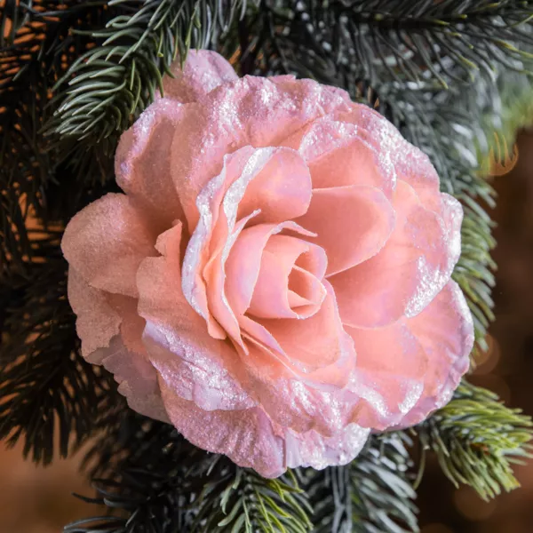 Fleur d�corative sur pince (D12 cm) Scintillant Rose poudr�