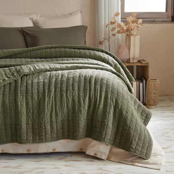 Couvre-lit coton matelass� (240 x 260 cm) Lena Vert romarin