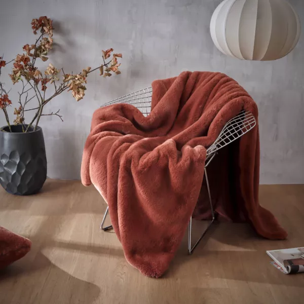 Falsk pelsplaid (140 x 200 cm) Finn Terracotta