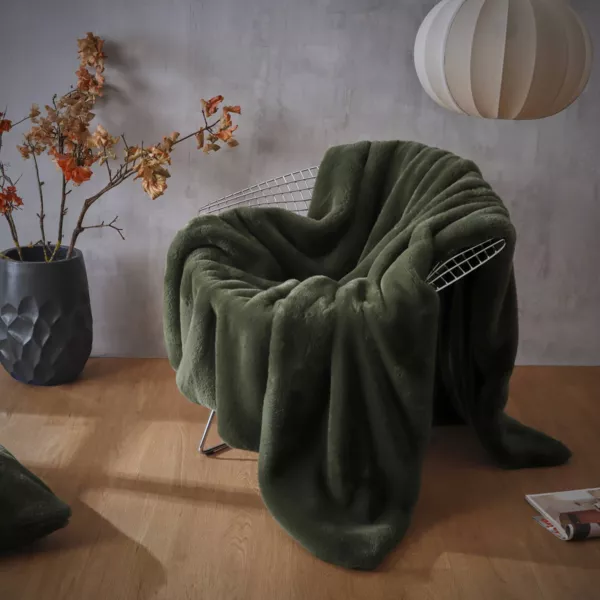 Plaid in finta pelliccia (140 x 200 cm) Finn Verde kaki