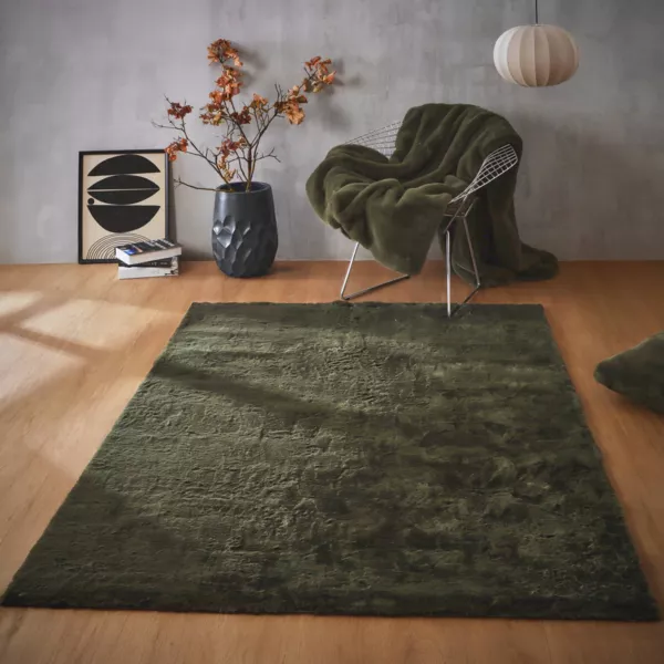 Tapis rectangulaire fausse fourrure (140 x 200 cm) Finn Vert kaki