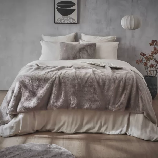 Kunstfell-Steppdecke (90 x 220 cm) Finn Taupe