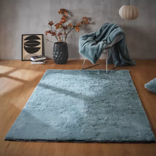 Rechteckiger Kunstfellteppich (140 x 200 cm) Finn Blau