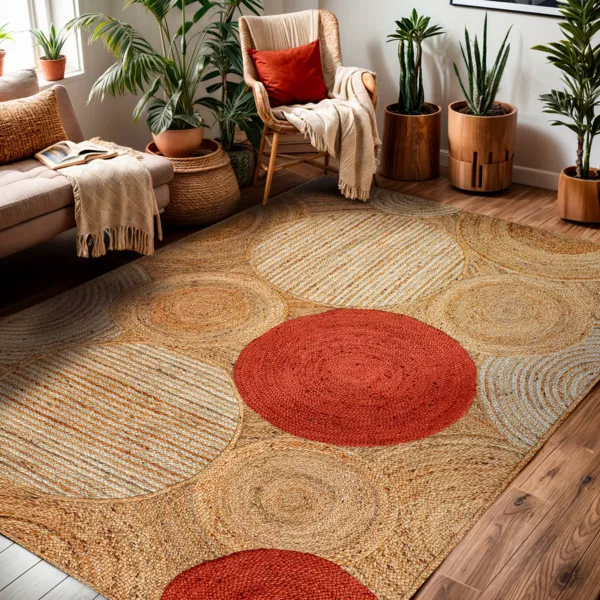 Tapis de salon rectangulaire jute tiss�e main (140 x 200 cm) Tara Terracotta