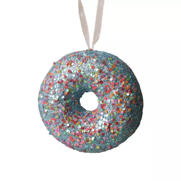 Donut de No�l � suspendre (D9 cm) Gourmandise Bleu paillet�
