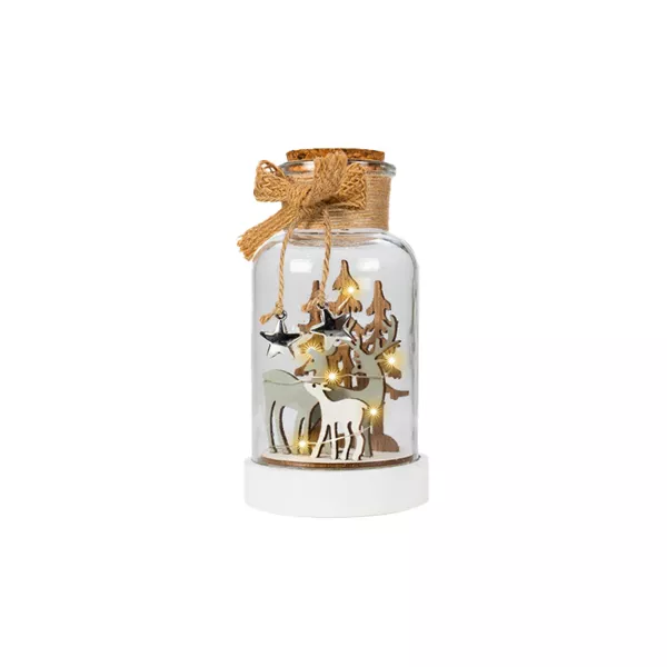 Lichtgevende glazen stolp op batterijen 10 LED (H17 cm) Kerstmagie