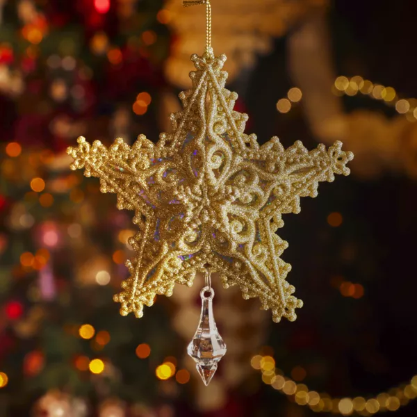 Pendente di Natale (H13 cm) Stella dei Sogni Dorata Glitterata