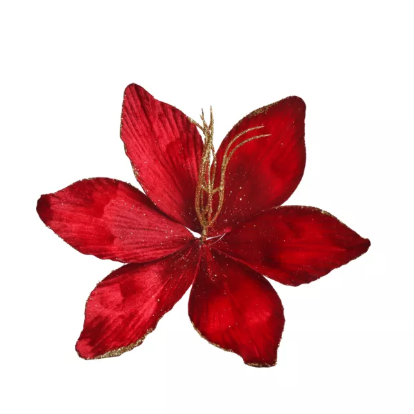 Fleur d�corative en polyester (D23 cm) Amaryllis en velours Rouge