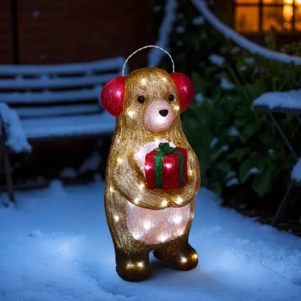 Oso luminoso solar 60 LED (H40 cm) Orejeras Blanco c�lido