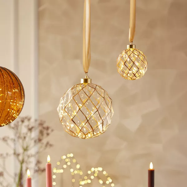 Suspension lumineuse � piles 40 LED (D20 cm) Vintage Or/blanc chaud