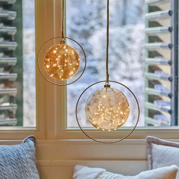 Batterijgevoede hanglamp 30 LED (D20 cm) Wintermaan Amber/warm wit
