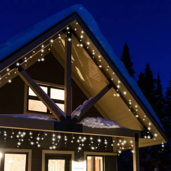 Eiszapfen-Lichterkette30 m 900 LED schwarzes Kabel Stars Gro�e H�he XL Timer Warmwei�