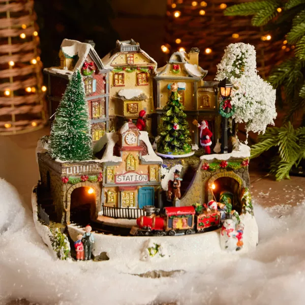 Beleuchtete Weihnachtsdorf-Szene Lausanne City