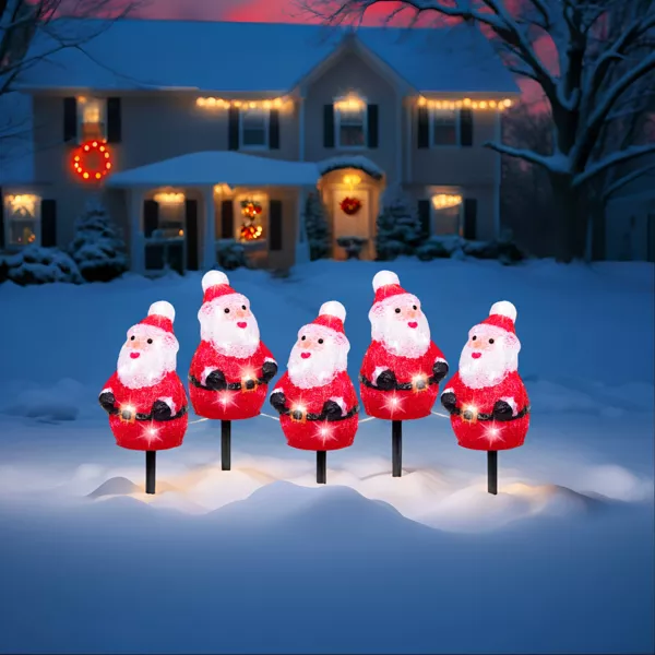 Set von 5 leuchtenden Gartenspie�en 100 LED (H20 cm) Weihnachtsmann Kaltwei�