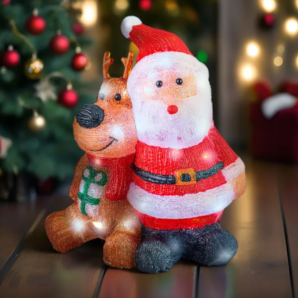 Weihnachtsmann und Rentier Solarlicht 80 LED (H40 cm) Die Kumpel Kaltwei�
