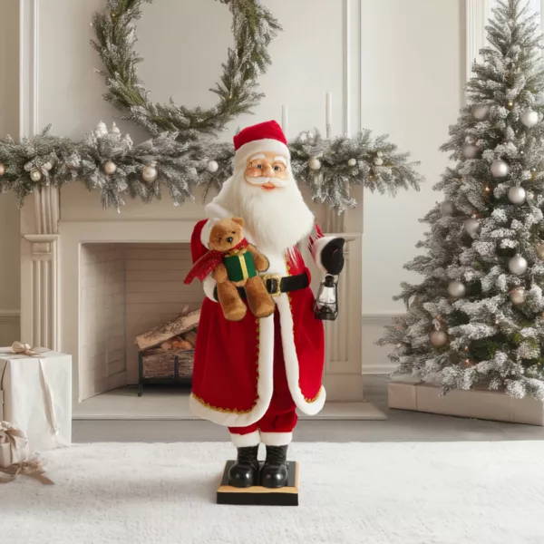 Automate musicale e luminoso (H110 cm) Babbo Natale e orsetto