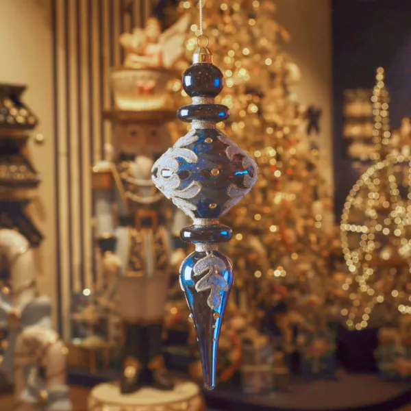 2er Set Weihnachtsanh�nger aus Glas (H24 cm) Mitternachtsreflexion Blau