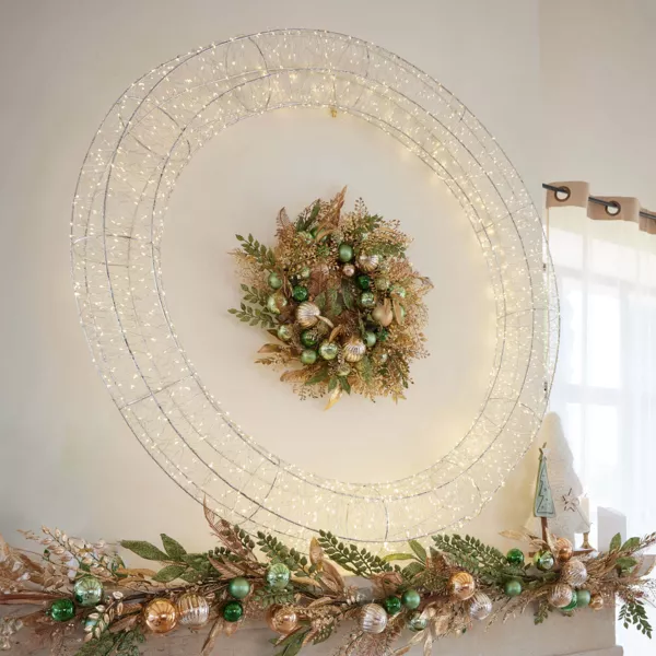 Corona de Navidad Gigante luminosa Micro 1800 LED (D116 cm) Destellos Plata y blanco c�lido