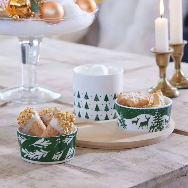 Tapas-Set 3 Schalen (D20 cm) Schneebedeckter Wald Gr�n und Wei�