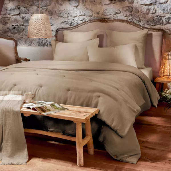 Housse de couette coton nid d'abeille (200 x 200 cm) Eva Ficelle