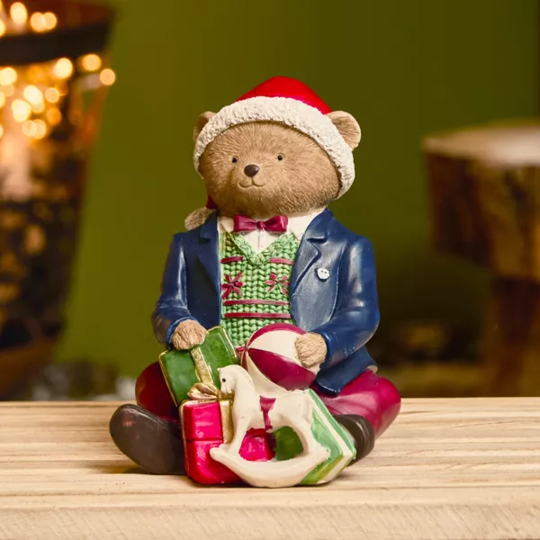 Ours de No�l d�coratif (H16 cm) L�o et ses cadeaux Multicolore