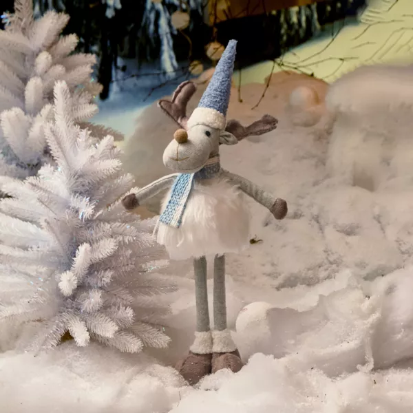 Renna natalizia in piedi (H56 cm) Stan Grigio e ecopelliccia bianca