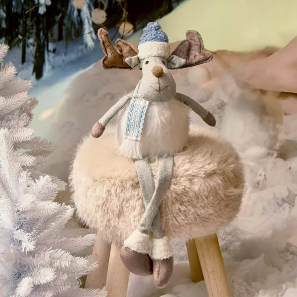 Kerst rendier met flexibele benen (H51 cm) Stan Grijs en witte vacht