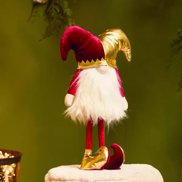 St�ende jule-nisse (H39 cm) Arlequin Bordeaux og guld