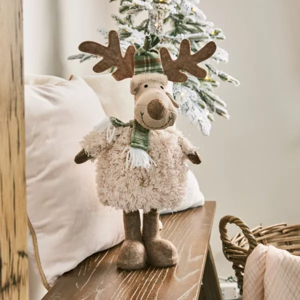 Renne de No�l debout (H42 cm) Monsieur �l�gant Beige