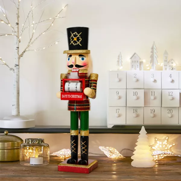 Cascanueces de madera (H38 cm) Calendario de Adviento con Purpurina