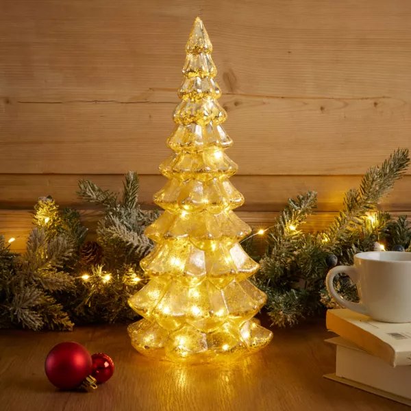 Verlichte kerstboom op batterijen 20 LED (H32 cm) Eeuwig Goud