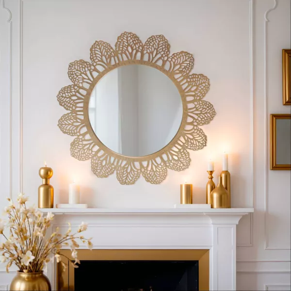 Miroir mural rond en m�tal (D81 cm) Bombay Or