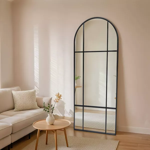 Stort v�gspegel i metal (H173 cm) Industriel Sort