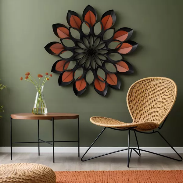 Decorazione murale in metallo (D91 cm) Fiore Nero e marrone